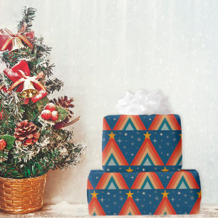 Papel De Presente Árvore de Natal Minimalista Vermelha e Azul Retro
