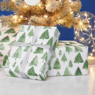 Papel De Presente Árvore de natal moderna, cor d'água, víbora verde 