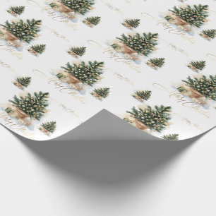 Papel De Presente Árvore de Natal Moderna e Elegante em Dourado e Aq
