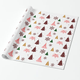 Papel De Presente Árvore de Natal moderna e flocos de neve presentes