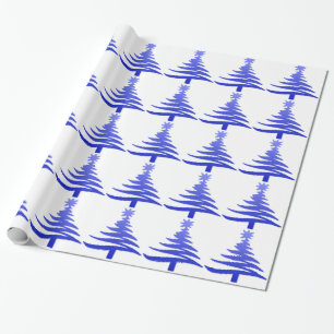 Papel De Presente Árvore de Natal Moderna Estêncil Impressão Azul