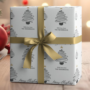Papel De Presente Árvore de Natal Moderna Minimalista com Nome Perso