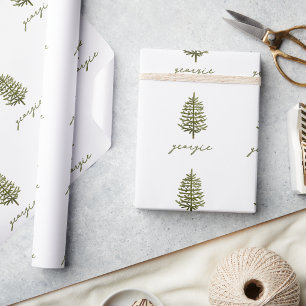 Papel De Presente árvore de Natal moderna minimalista de azevinho na