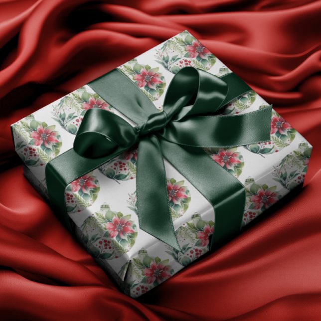 Papel De Presente Árvore de Natal Moderna Poinsettia Bobble (Criador carregado)