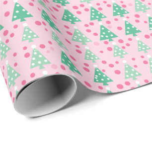 Papel De Presente Árvore de Natal Moderna Rosa