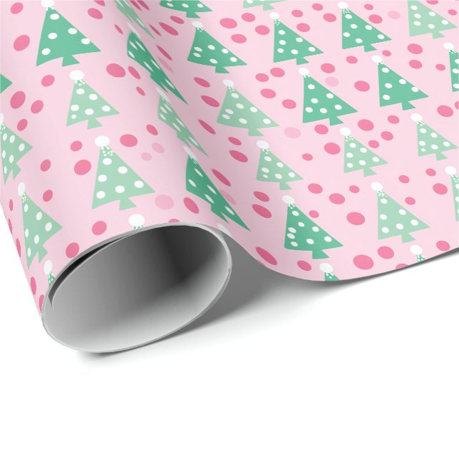 Papel De Presente Árvore de Natal Moderna Rosa (Ponta do rolo)