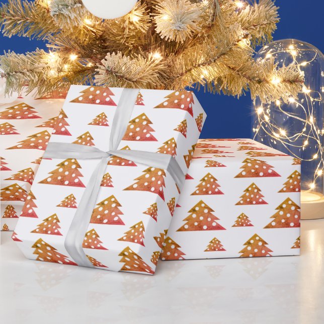 Papel De Presente Árvore de Natal Moderno Padrão de Férias Laranja V (Feriados)