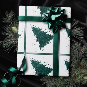 Papel De Presente Árvore de Natal Moody   Verde-Teal-Meia-Noite Escu