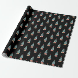 Papel De Presente Árvore de Natal Nevada Fofo Preto