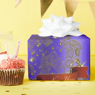 Papel De Presente Árvore de Natal ouro em Azul