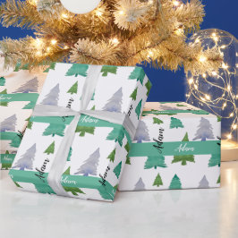 Papel De Presente Árvore de Natal Personalizada em Arte de Aquarela