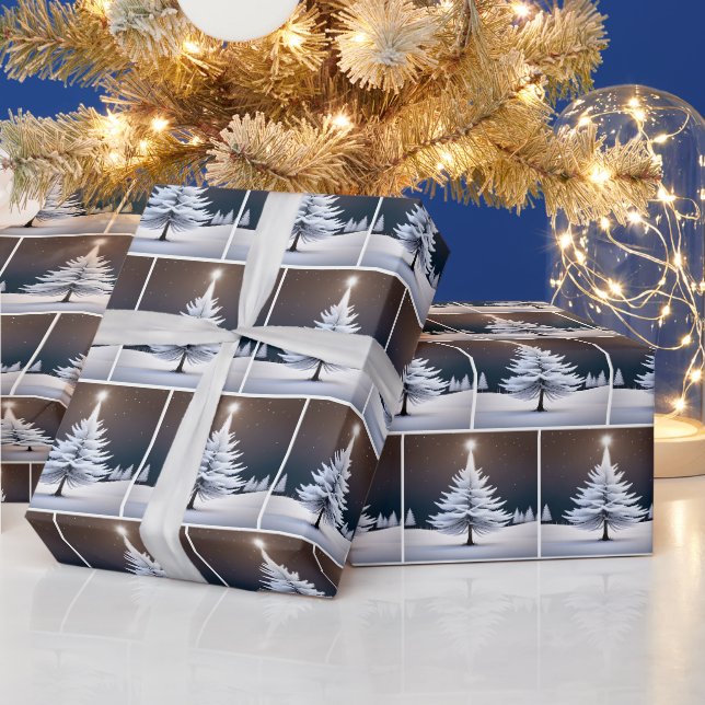 Papel De Presente Árvore de Natal Pinheiro Branco e Estrela (Feriados)