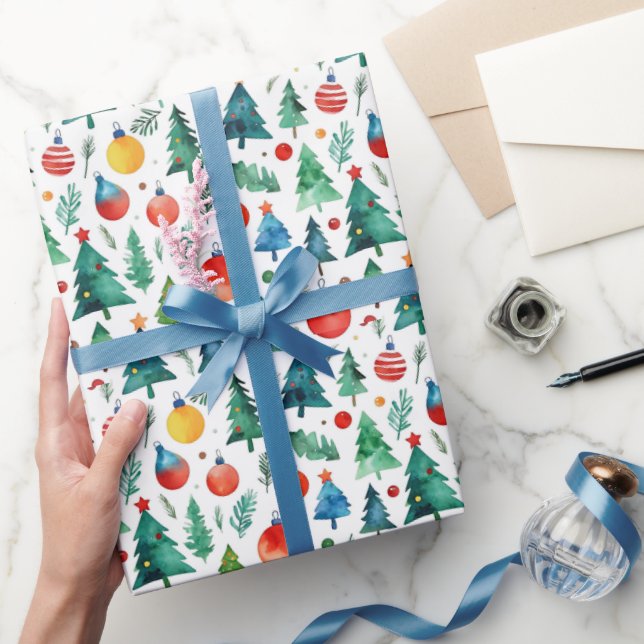 Papel De Presente Árvore de Natal Pinheiro Vermelho e Verde Adorável (Presentear)