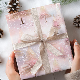 Papel De Presente Árvore de Natal Pink Pastel