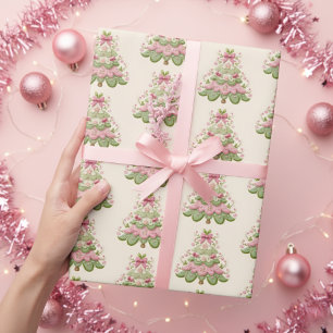 Papel De Presente Árvore de Natal Pink Pastel