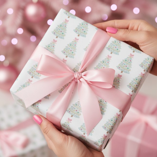 Papel De Presente Árvore de Natal Pink Pastel (Criador carregado)