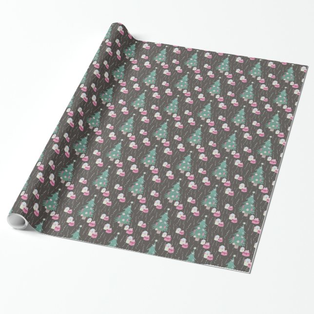 Papel De Presente Árvore de Natal Presentes Rosa Feliz Natal (Desenrolado)