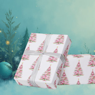Papel De Presente Árvore de Natal Rosa