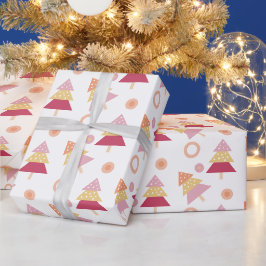 Papel De Presente Árvore de Natal Rosa Cute