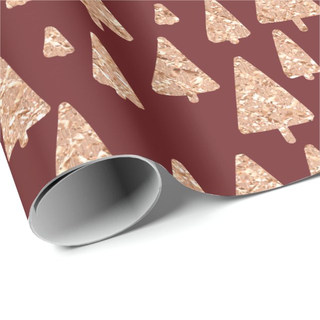 Papel De Presente Árvore de Natal - Rosa Dourada Glitter Burgundy Ma (Ponta do rolo)