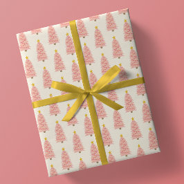 Papel De Presente Árvore de Natal Rosa-Esbranquiçada Moderna com Cre