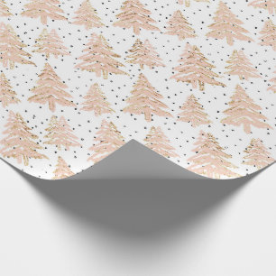 Papel De Presente Árvore de Natal Rosa Moderna e Dourado padrão de