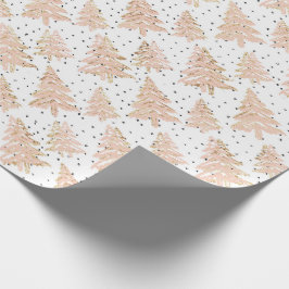 Papel De Presente Árvore de Natal Rosa Moderna e Dourado padrão de b