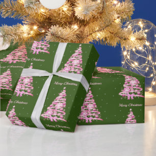 Papel De Presente Árvore de Natal Rosa Moderna Verde