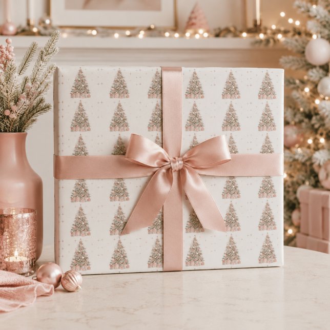 Papel De Presente Árvore de Natal Rosa Moderno – Férias Personalizad (Criador carregado)