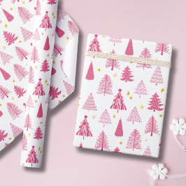Papel De Presente Árvore de Natal rosa para as festas de Natal