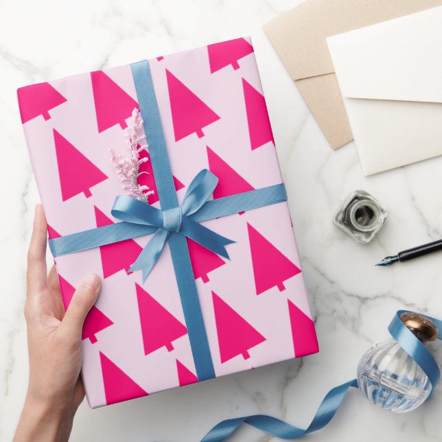 Papel De Presente Árvore de Natal Rosa Pastel (Presentear)