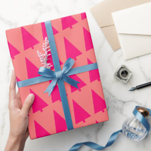 Papel De Presente Árvore de Natal Rosa Pastel Macio Rosa Quente