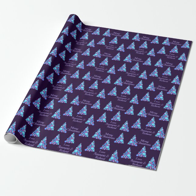 Papel De Presente Árvore de Natal Roxo com Nome (Desenrolado)