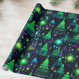 Papel De Presente Árvore de Natal Roxo Elétrica