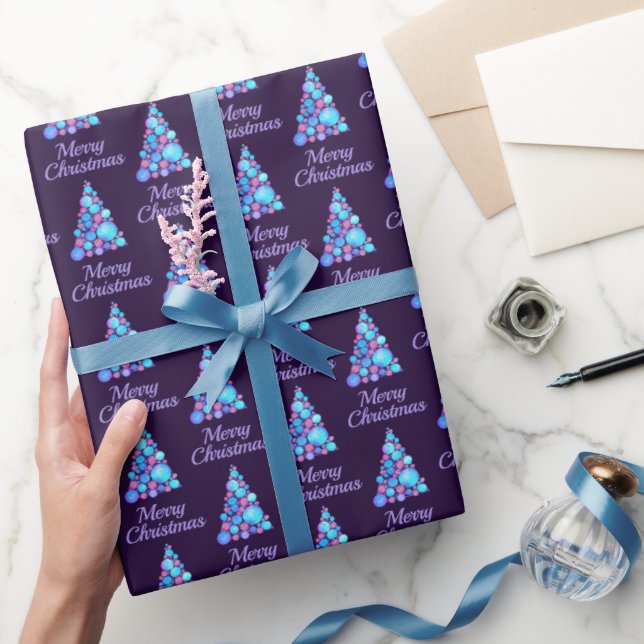 Papel De Presente Árvore de Natal Roxo Moderna (Presentear)