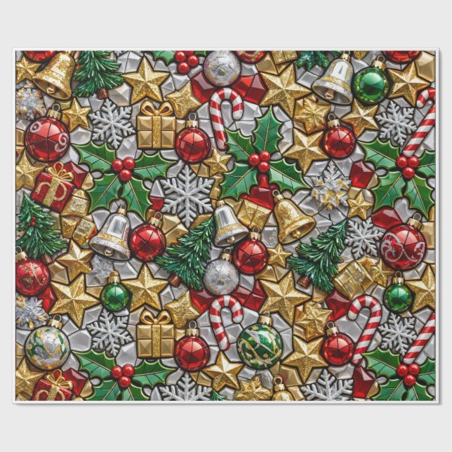 Papel De Presente Árvore de Natal Santa Aconchegante Mosaico de Choc (Aberto)