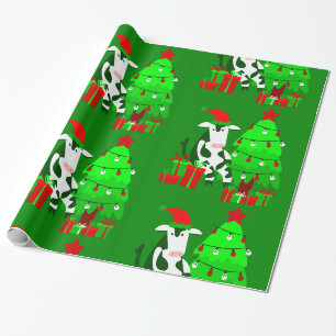 Papel De Presente árvore de natal santa claus vaca