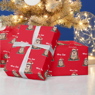 Papel De Presente Árvore de Natal simpática de porco-espinho zoológi