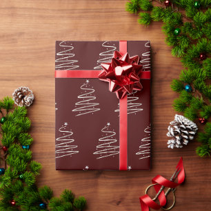 Papel De Presente Árvore de Natal tradicional prata metal vermelho