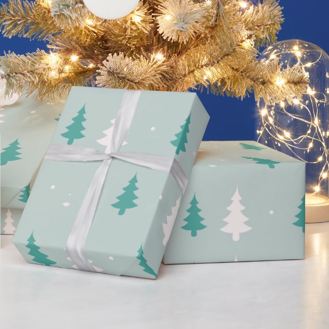 Papel De Presente Árvore de Natal Verde e Branco Natal Moderno Natal (Feriados)