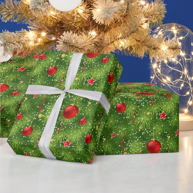 Papel De Presente Árvore de Natal Verde e Enfeites de natal (Feriados)