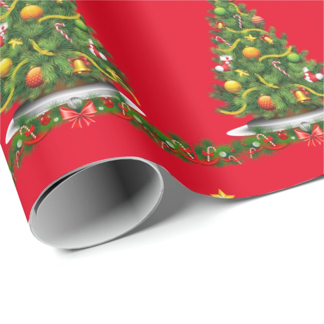 Papel De Presente Árvore de Natal Vermelha (Ponta do rolo)