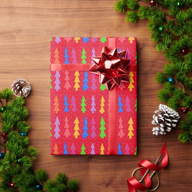 Papel De Presente Árvore de Natal Vermelha Pop Art (Presente de Natal)