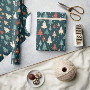 Papel De Presente Árvore de Natal Vermelho Branco Verde Padrão de Na