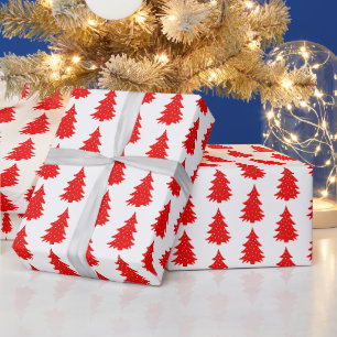 Papel De Presente Árvore de Natal Vermelho e Branco minimalista mod