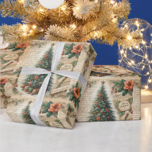 Papel De Presente Árvore de Natal Vintage e Roteiro 