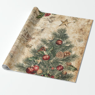 Papel De Presente Árvore de Natal Vintage & Ornamento (1)
