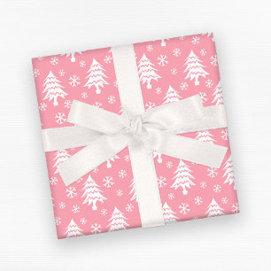 Papel De Presente Árvore de Natal Whimssic Floco de Neve Rosa Branc