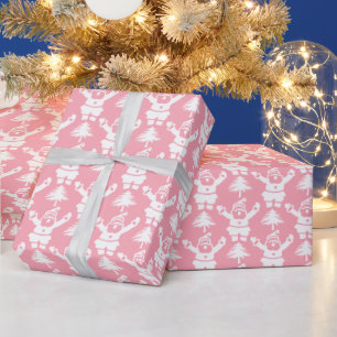 Papel De Presente Árvore de Natal Whimsso Santa Claus Branco Rosa