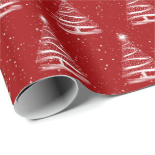 Papel De Presente Árvore de Natal White Star em vermelho